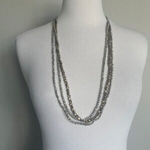 Lucky Brand Multi Strand Bead Silver Pebble Layered Necklace